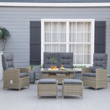 Load image into Gallery viewer, 6-Piece Rattan Dining Set with Tempered Glass Table &amp; Cushioned Armchairs
