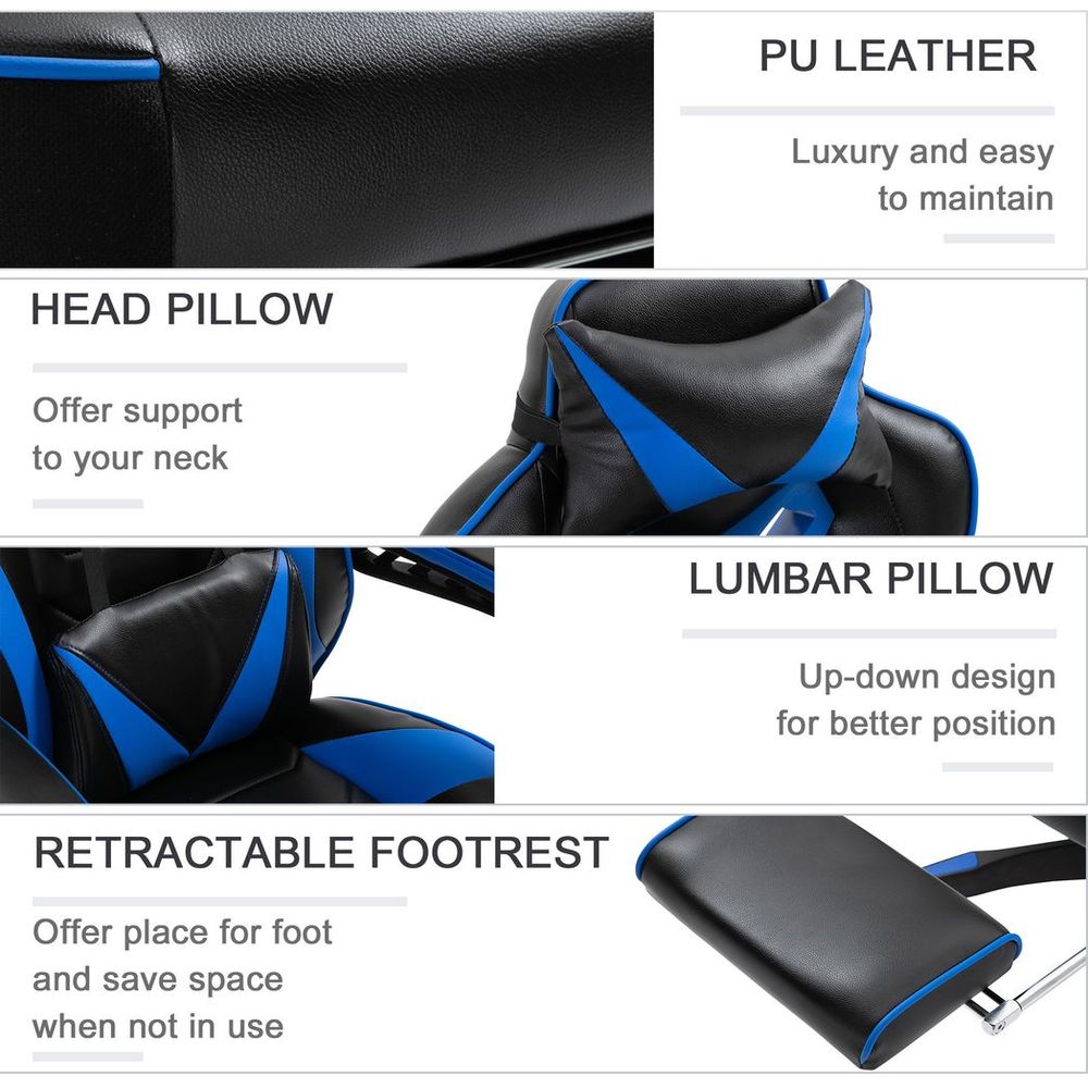 Ultimate Blue Ergonomic Gaming Chair with Reclining Footrest & Stylish Design