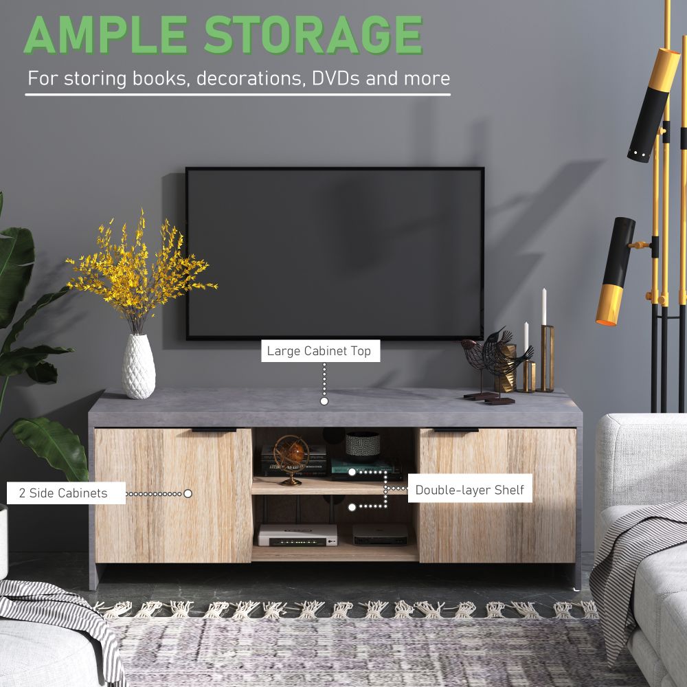 Modern Grey Wooden TV Stand & Media Center with Storage & Cable Management