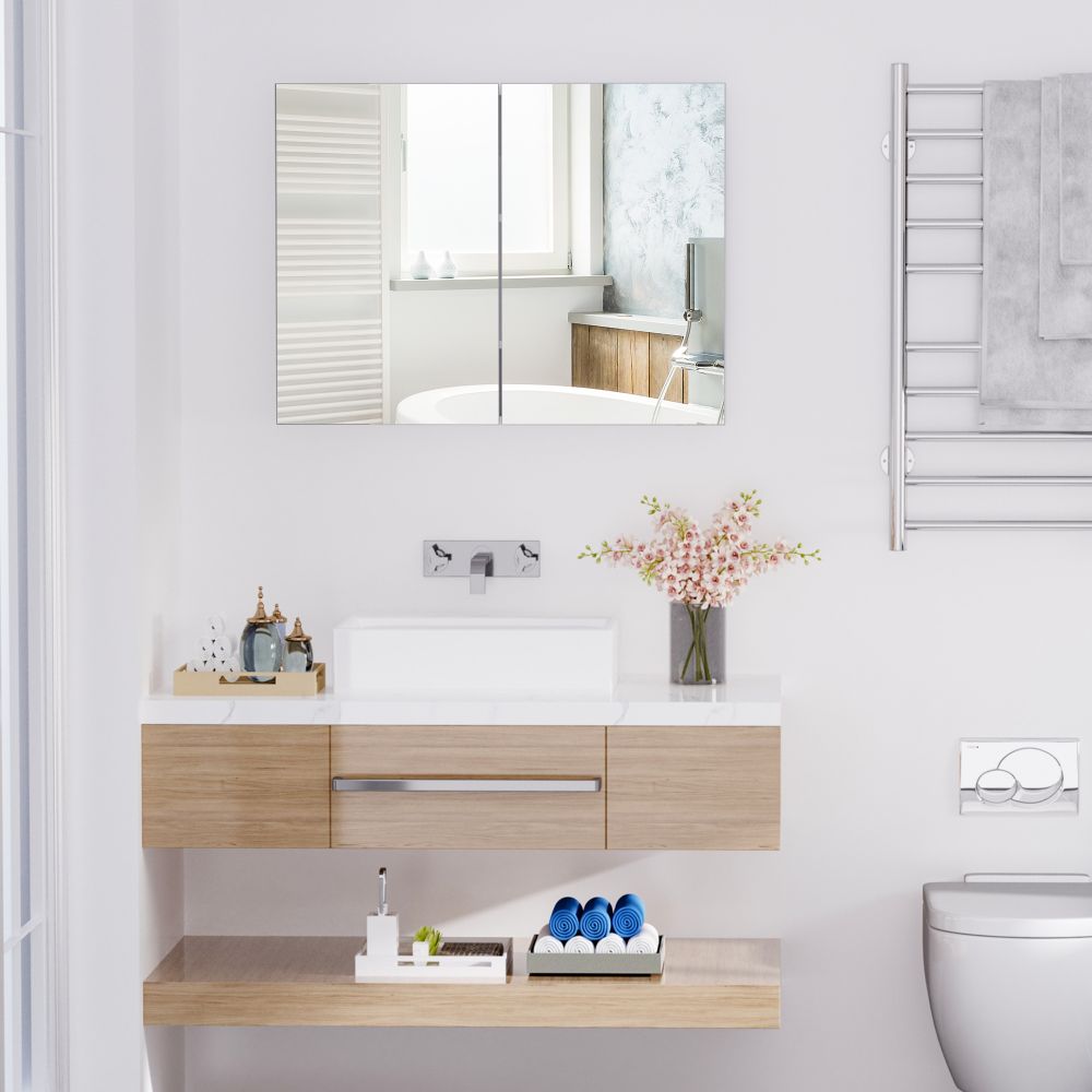 Modern Double Door Wall-Mounted Mirror Cabinet - Space-Saving Bathroom Storage