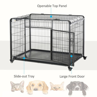 Extra Large PawHut Metal Dog Kennel with Locking Door & Mobility Wheels