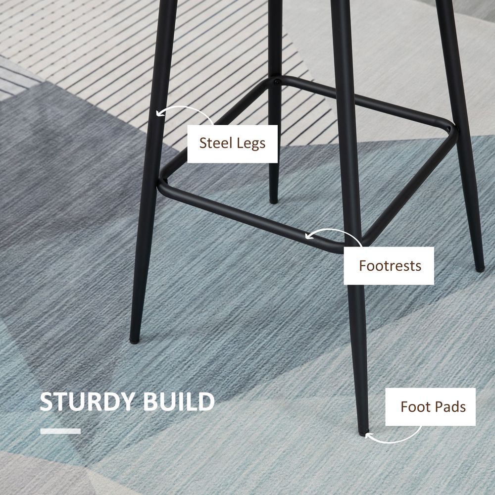 Retro Chic Bar Stools - Set of 2 Stylish Faux Leather Chairs with Steel Frames