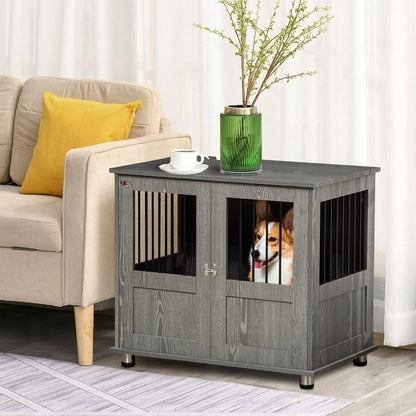Chic Wooden & Wire Medium Dog Cage: Stylish Kennel with Magnetic Door & Storage
