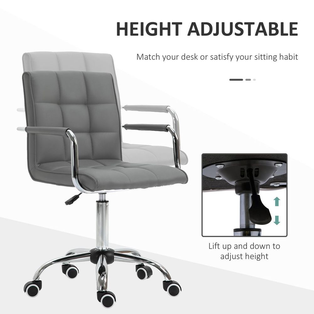 Modern Grey PU Leather Swivel Desk Chair with Armrests - Home Office Comfort