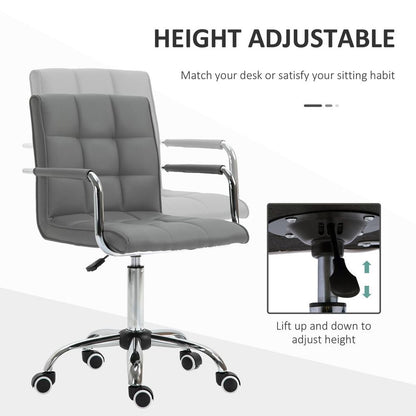 Modern Grey PU Leather Swivel Desk Chair with Armrests - Home Office Comfort
