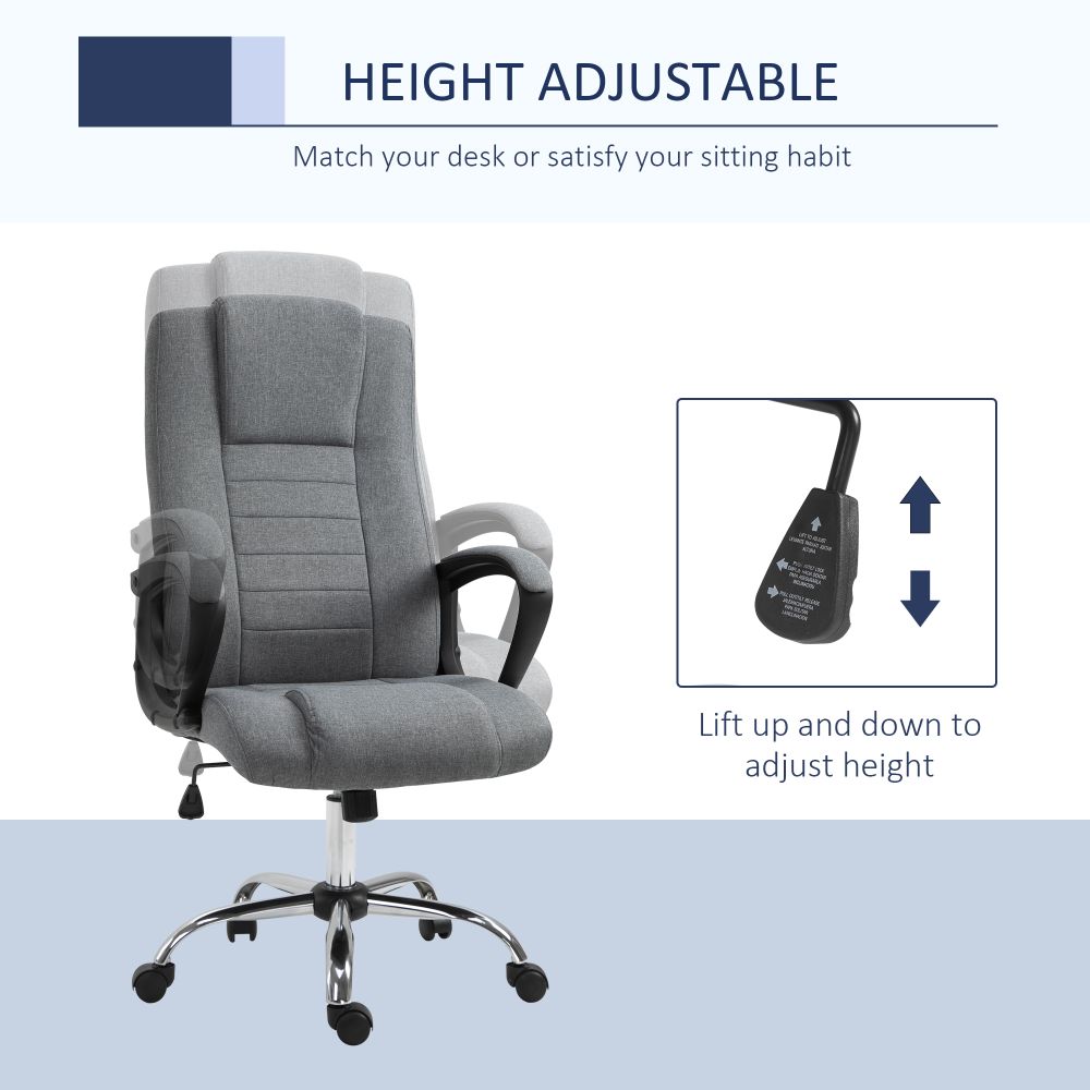Vinsetto Executive Linen Office Chair: 360° Swivel, High Back & Adjustable Grey