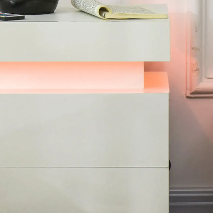 HOMCOM LED Nightstand: Stylish White Bedside Table with 2 Drawers & Lights