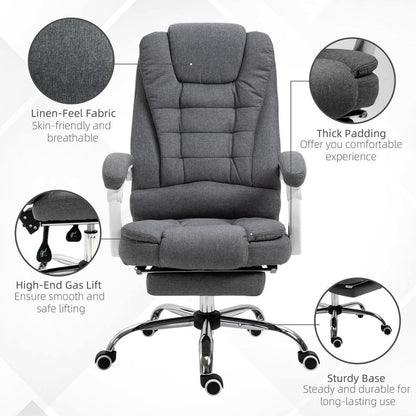 Vinsetto Grey Home Office Chair: Adjustable Swivel Recliner with Footrest