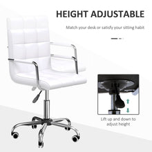 Load image into Gallery viewer, Stylish White Mid Back PU Leather Swivel Desk Chair with Armrests &amp; Wheels
