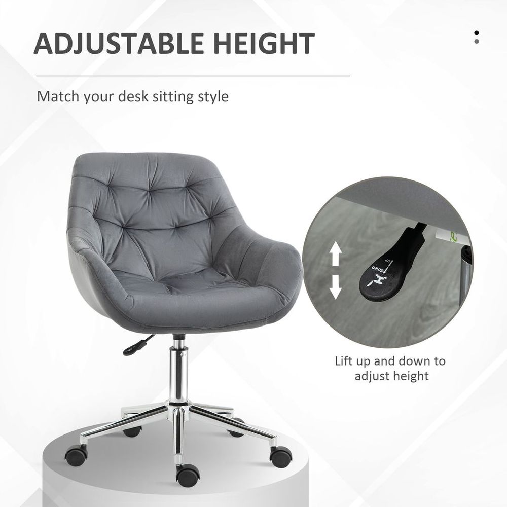 Elegant Velvet Home Office Chair: Adjustable Comfort in Dark Grey