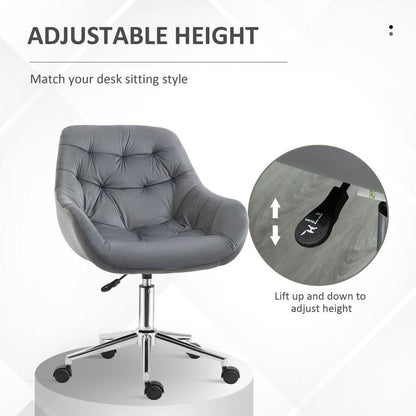 Elegant Velvet Home Office Chair: Adjustable Comfort in Dark Grey