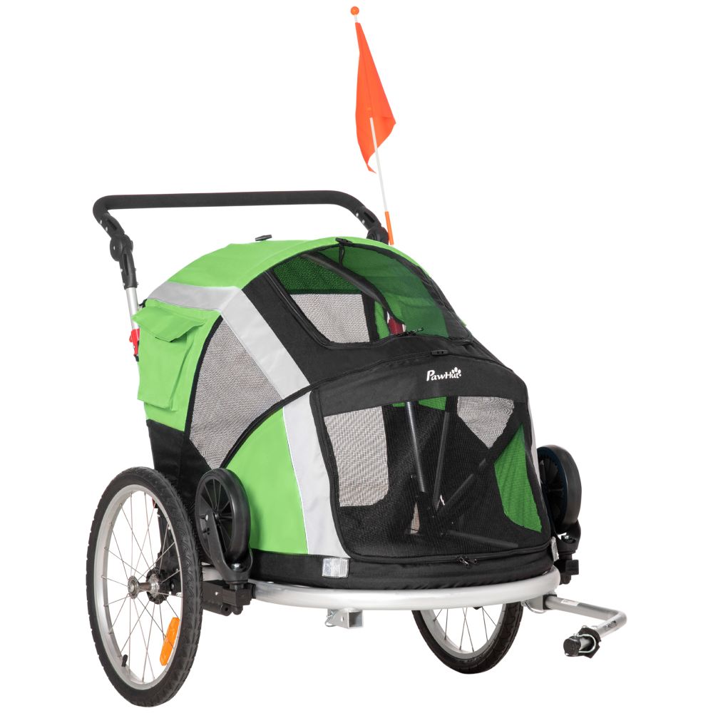 2-in-1 Dog Bicycle Trailer & Stroller - Foldable Pet Carrier in Green