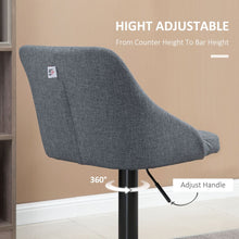 Load image into Gallery viewer, Adjustable HOMCOM Swivel Bar Stools Set of 2 – Modern Fabric Chairs in Grey
