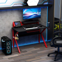 Load image into Gallery viewer, Gaming Desk Computer Table w/ Cup Holder Headphone Hook, Basket, Red
