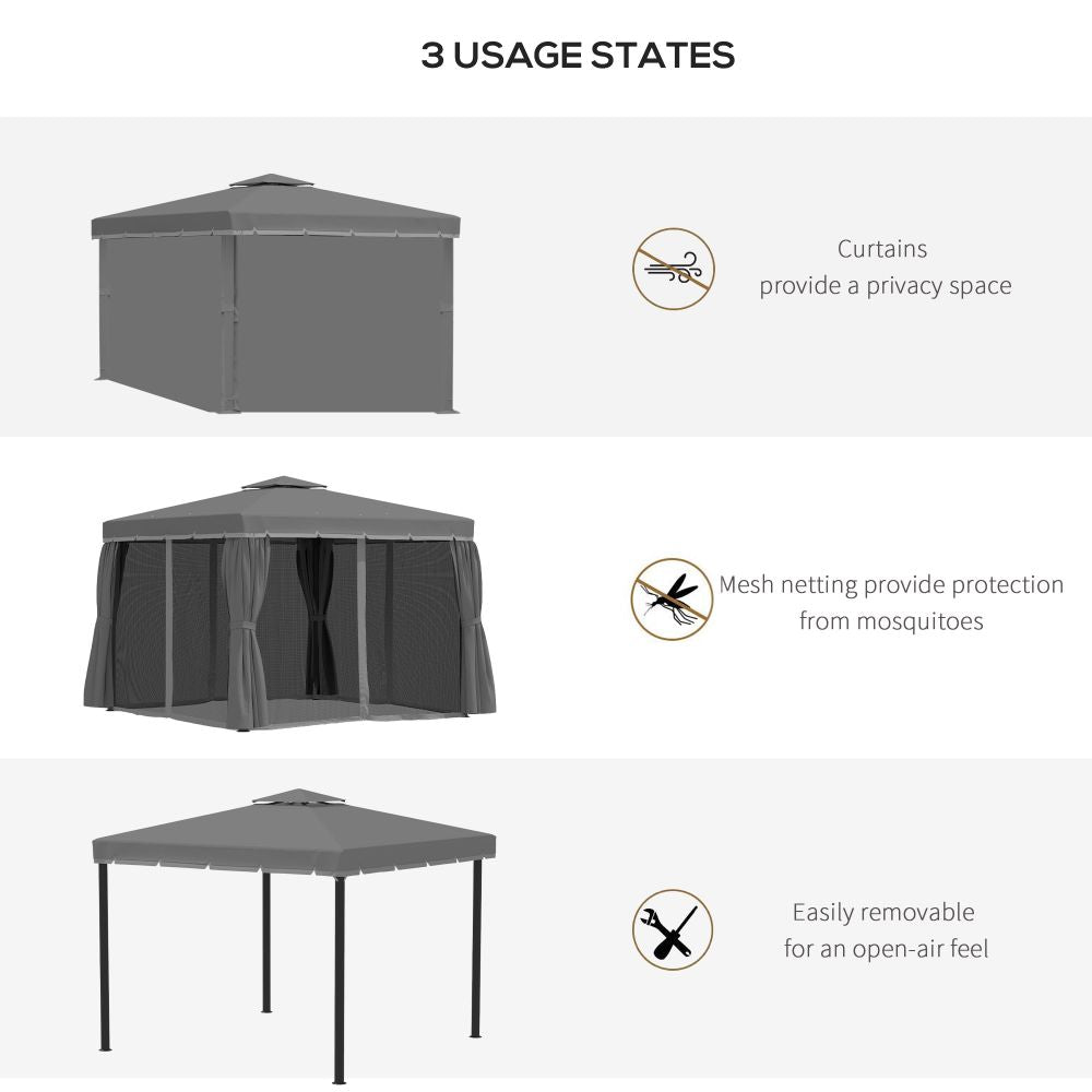 Elegant 3x3m 2-Tier Gazebo Canopy with Mosquito Net & Sturdy Aluminum Frame
