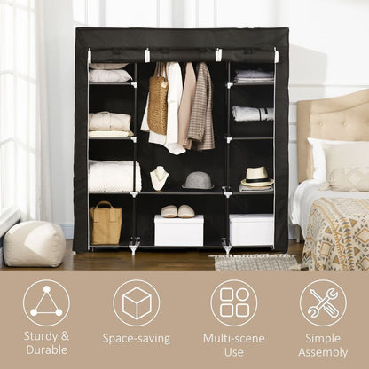 Portable Fabric Wardrobe with 10 Shelves & Hanging Rail - Stylish Storage Solution