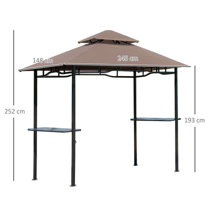 Outsunny 8ft Double-Tier BBQ Gazebo Tent with Shelves & Built-In Opener