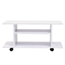 Load image into Gallery viewer, Modern White TV Stand &amp; Bookshelf Cabinet with 3 Tiers and Rolling Wheels

