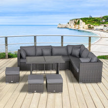 Load image into Gallery viewer, 10-Piece Rattan Sofa Set with Cushions - Stylish Outdoor Comfort in Grey/Blue
