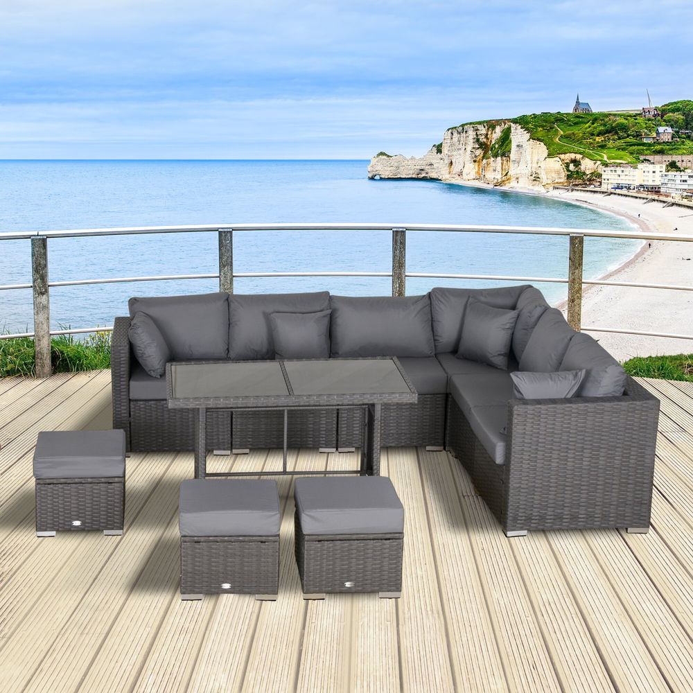 10-Piece Rattan Sofa Set with Cushions - Stylish Outdoor Comfort in Grey/Blue