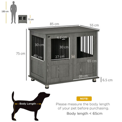 Chic Wooden & Wire Medium Dog Cage: Stylish Kennel with Magnetic Door & Storage