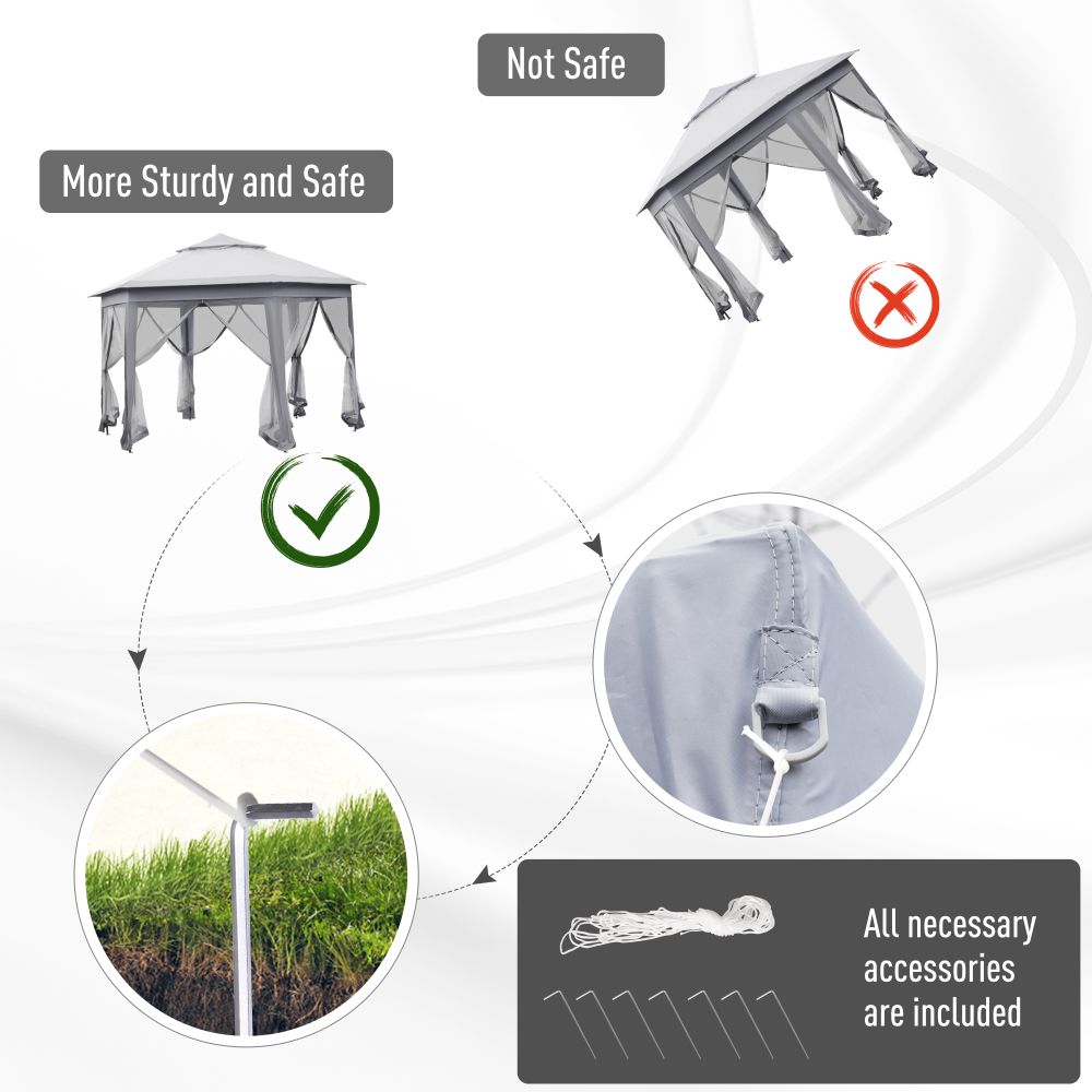 Luxurious 4x4m Hexagon Gazebo with Mesh Netting - Easy Setup & Sturdy Design