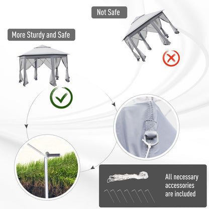 Luxurious 4x4m Hexagon Gazebo with Mesh Netting - Easy Setup & Sturdy Design