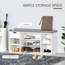 Load image into Gallery viewer, Stylish HOMCOM Shoe Storage Bench with Cushion &amp; Adjustable Shelves - White/Grey
