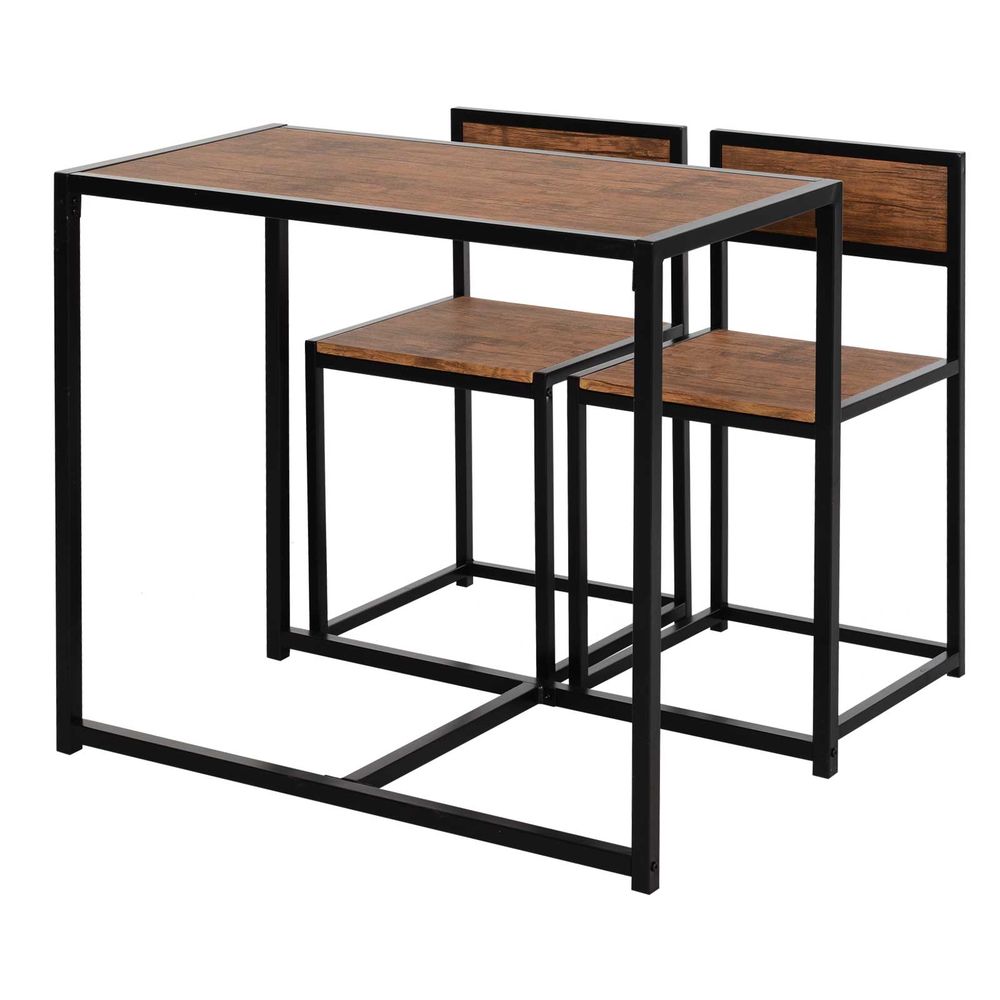 Chic Steel Frame 2-Seater Bar Stool & Table Set - Modern Wood Tone Elegance