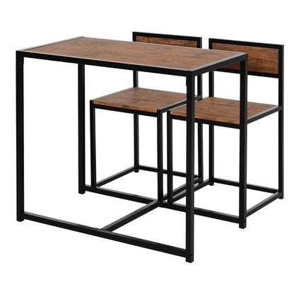 Chic Steel Frame 2-Seater Bar Stool & Table Set - Modern Wood Tone Elegance
