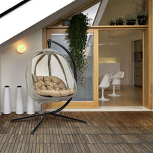 Load image into Gallery viewer, Cozy Khaki Hanging Egg Chair with Stand &amp; Cushion – Perfect for Relaxation!
