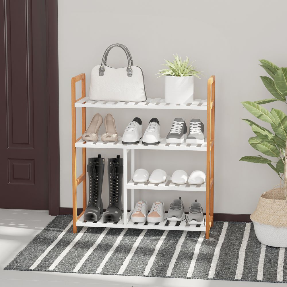 Elegant 4-Tier Wooden Shoe Rack - Stylish Storage for 11 Pairs & Boots