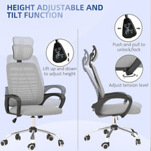 Load image into Gallery viewer, Vinsetto Ergonomic Mesh Office Chair with Adjustable Headrest - Grey Comfort
