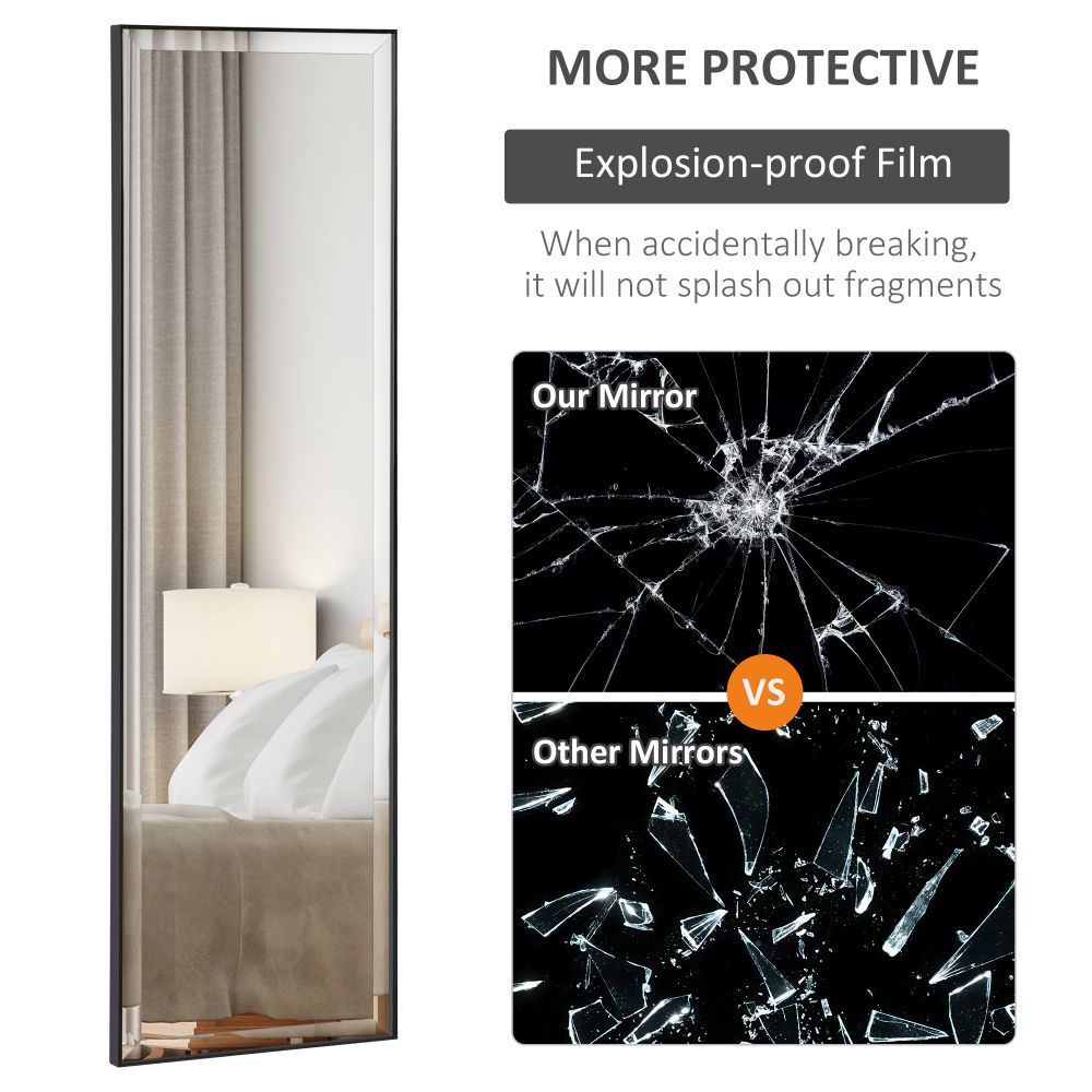 Full Length Mirror Dressing Mirror Wall-Mounted for Bedroom Black