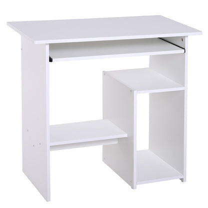 Modern Compact Computer Desk with Slide-Out Keyboard Tray – White Finish