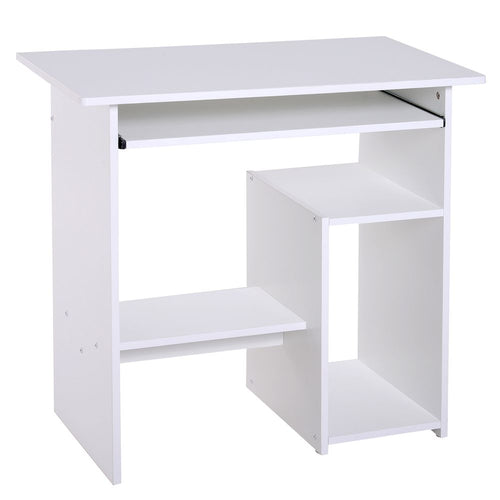 Modern Compact Computer Desk with Slide-Out Keyboard Tray – White Finish