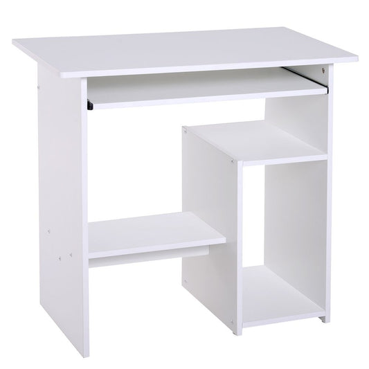 Modern Compact Computer Desk with Slide-Out Keyboard Tray – White Finish