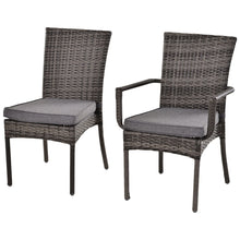 Load image into Gallery viewer, 7-Piece Grey Rattan Dining Set with Cushions &amp; Glass Top – Perfect for Outdoors!
