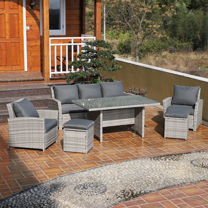Outdoor 6-Piece Rattan Dining Set with Cushions – Perfect Garden Furniture!