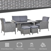 Load image into Gallery viewer, Stylish 6-Piece Rattan Patio Dining Set with Tempered Glass Table - All Weather
