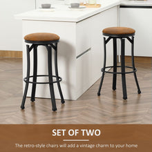 Load image into Gallery viewer, Retro Comfort: Set of 2 Microfiber Bar Stools with Swivel Steel Legs
