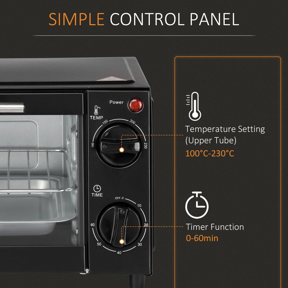 HOMCOM 9L Mini Electric Oven: Versatile Countertop Grill & Toaster, 750W
