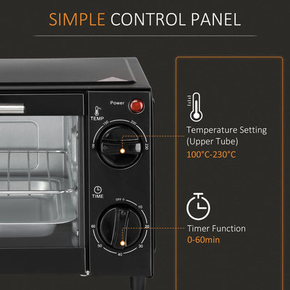 HOMCOM 9L Mini Electric Oven: Versatile Countertop Grill & Toaster, 750W