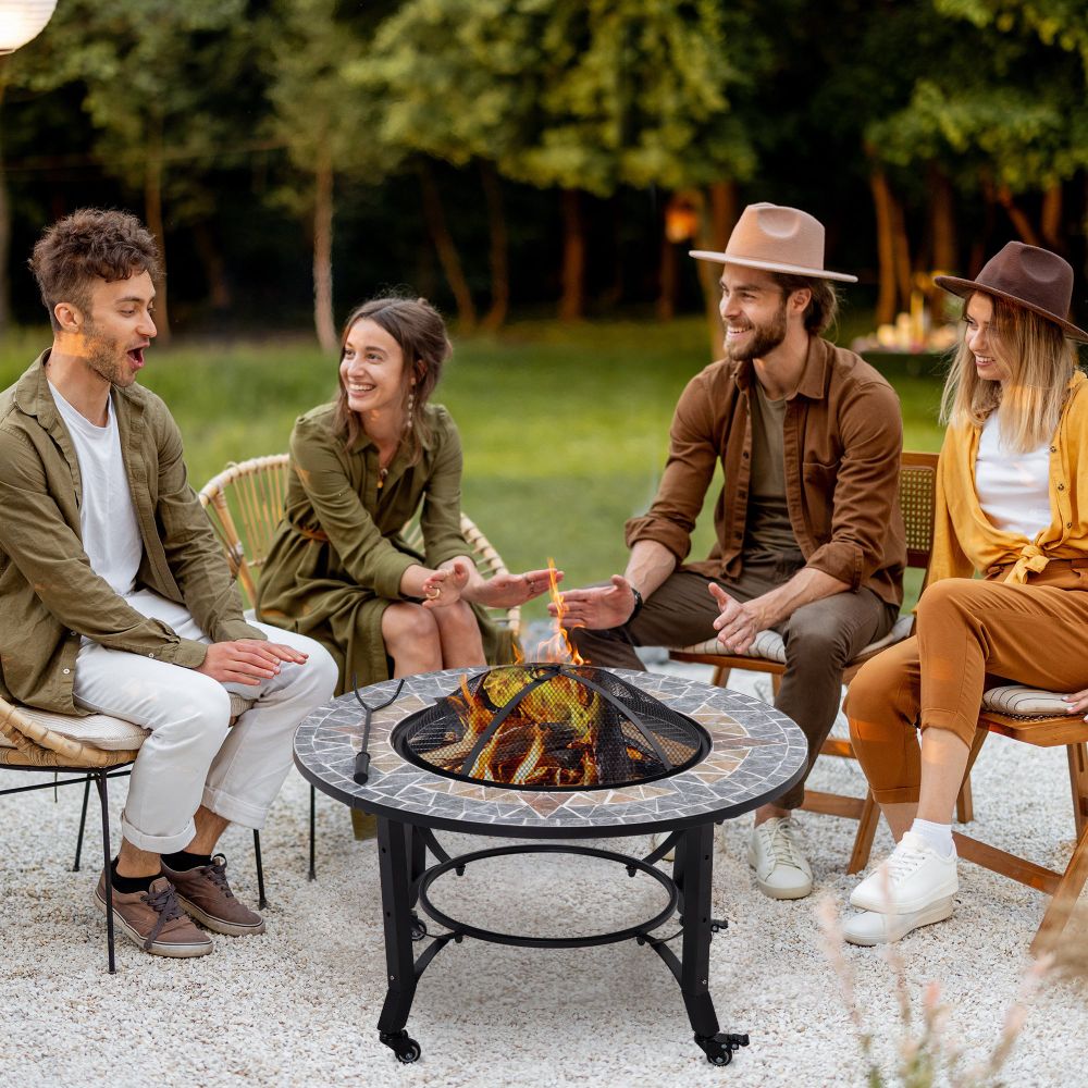 Versatile Mosaic Fire Pit Bowl: Portable Heater, BBQ Grill & Elegant Outdoor Charm