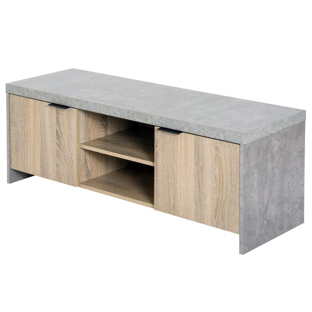 Modern Grey Wooden TV Stand & Media Center with Storage & Cable Management