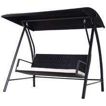 Load image into Gallery viewer, Premium 3-Seater Rattan Garden Swing Chair with Adjustable Canopy - Black

