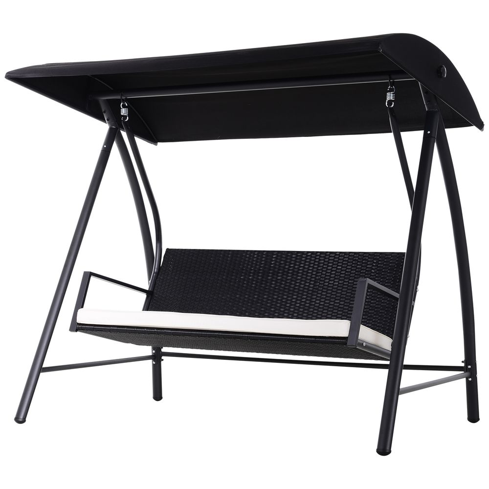 Premium 3-Seater Rattan Garden Swing Chair with Adjustable Canopy - Black
