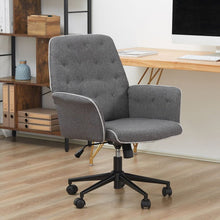Load image into Gallery viewer, Adjustable Mid Back Office Chair with Armrests - Stylish Grey Linen Comfort
