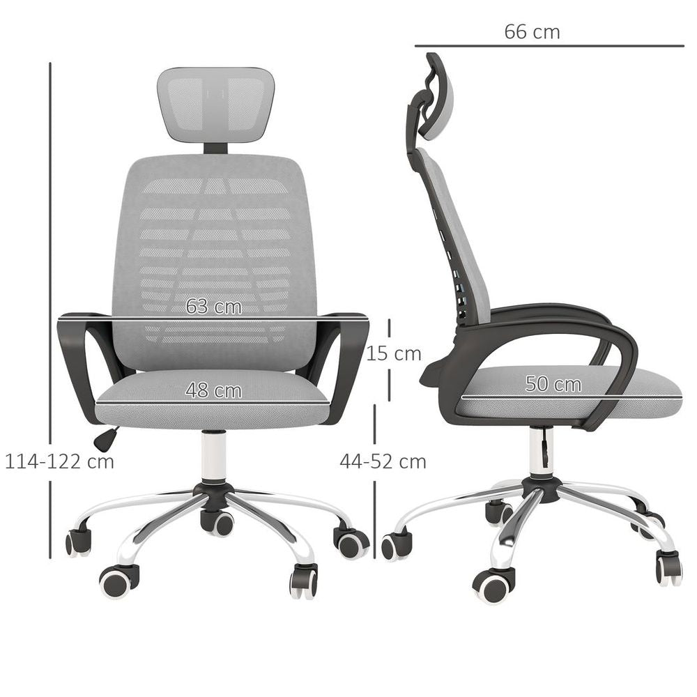 Vinsetto Ergonomic Mesh Office Chair with Adjustable Headrest - Grey Comfort