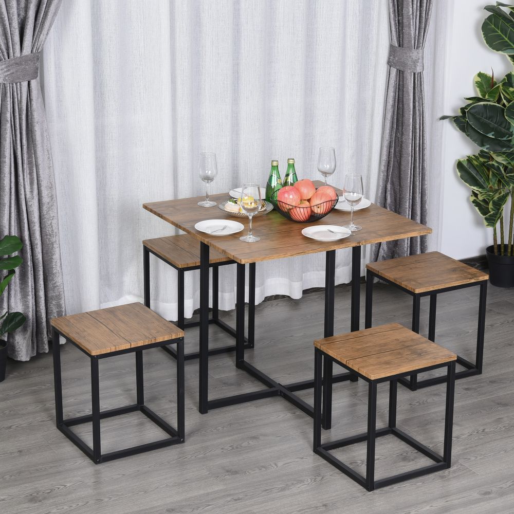 Stylish 5-Piece Black/Brown MDF & Steel Dining Set - Modern Bar Table & Stools